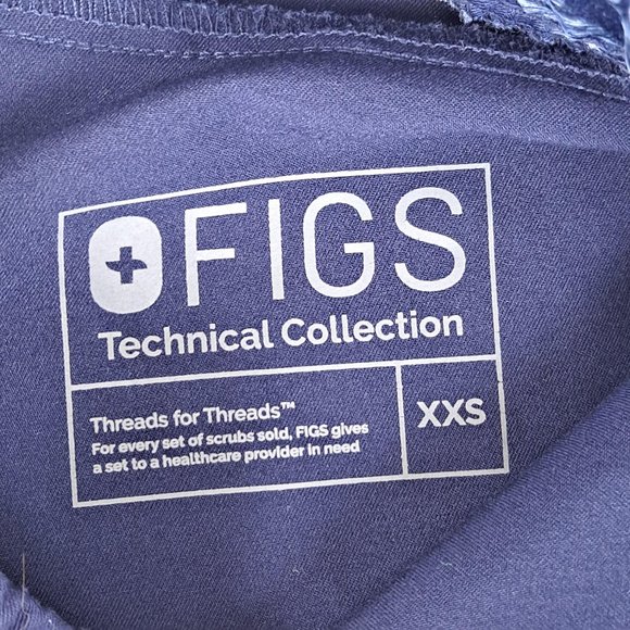 FIGS Size XXS Navy Blue Cargo Scrub Pants Blue Feather Print Accents Elastic Wst - Picture 16 of 16
